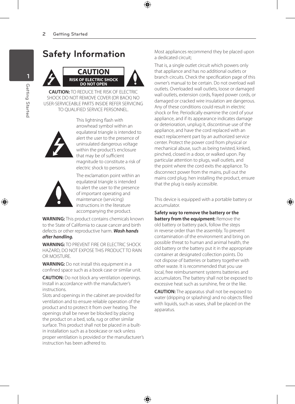 Safety information, Caution | LG NB3520A User Manual | Page 2 / 25