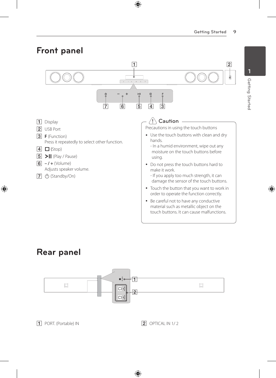 Front panel, Rear panel | LG NB3520A User Manual | Page 9 / 25
