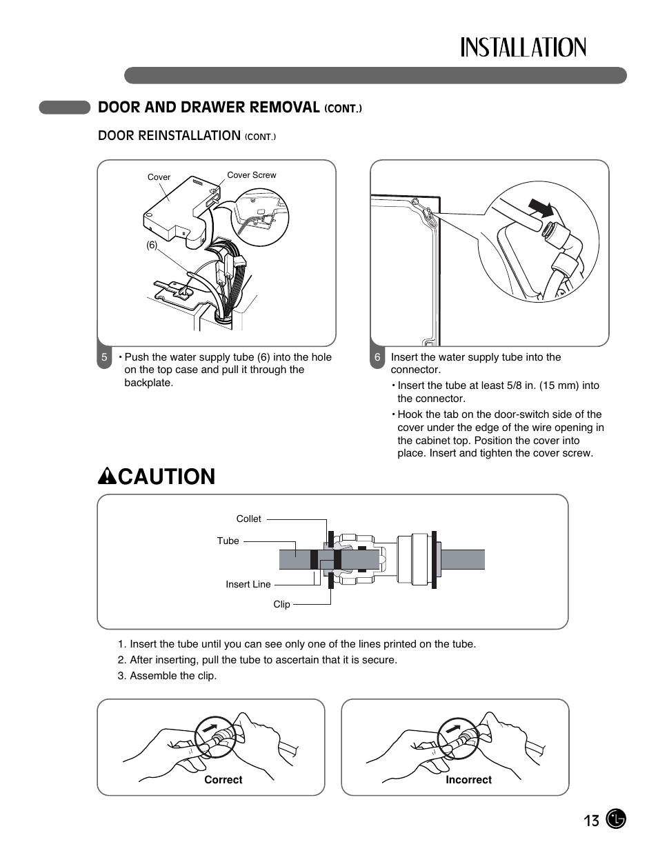 Wcaution, 13 door and drawer removal | LG LFX21980ST User Manual | Page 13 / 46