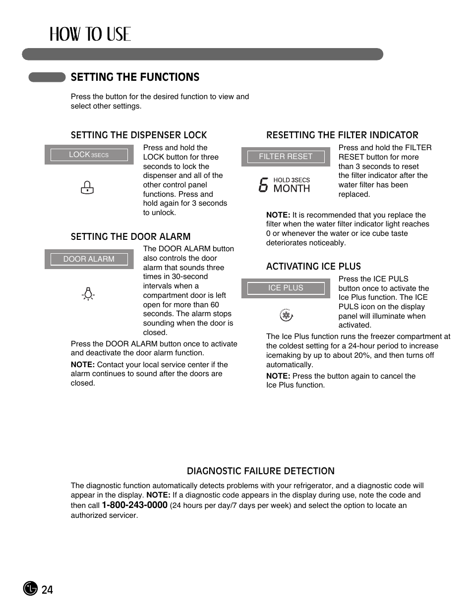 24 setting the functions | LG LFX21980ST User Manual | Page 24 / 46