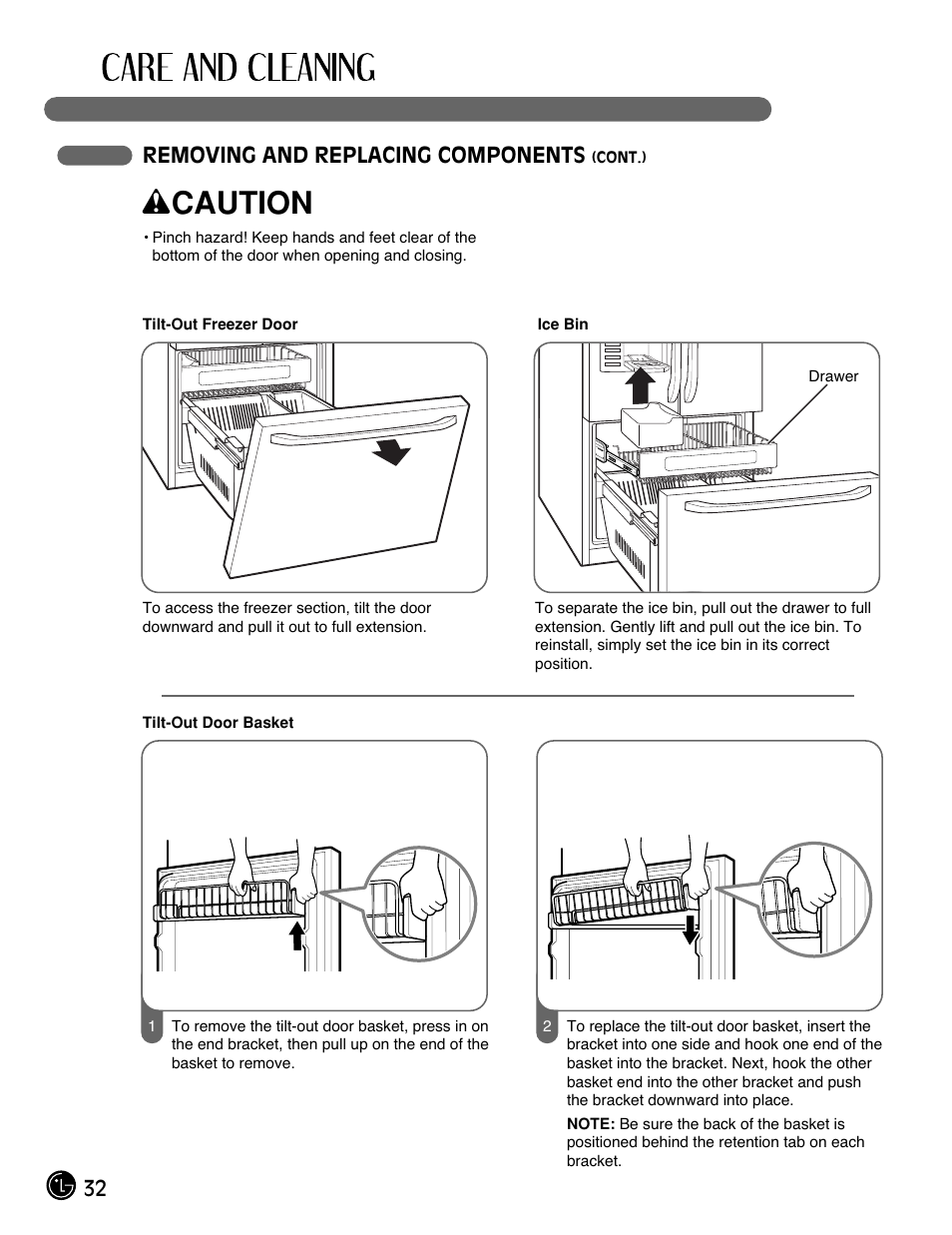 Wcaution, 32 removing and replacing components | LG LFX21980ST User Manual | Page 32 / 46