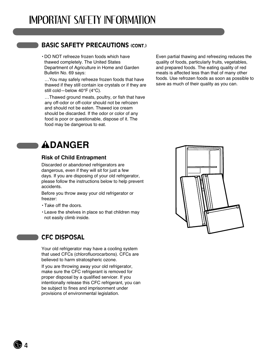 Wdanger | LG LFX21980ST User Manual | Page 4 / 46