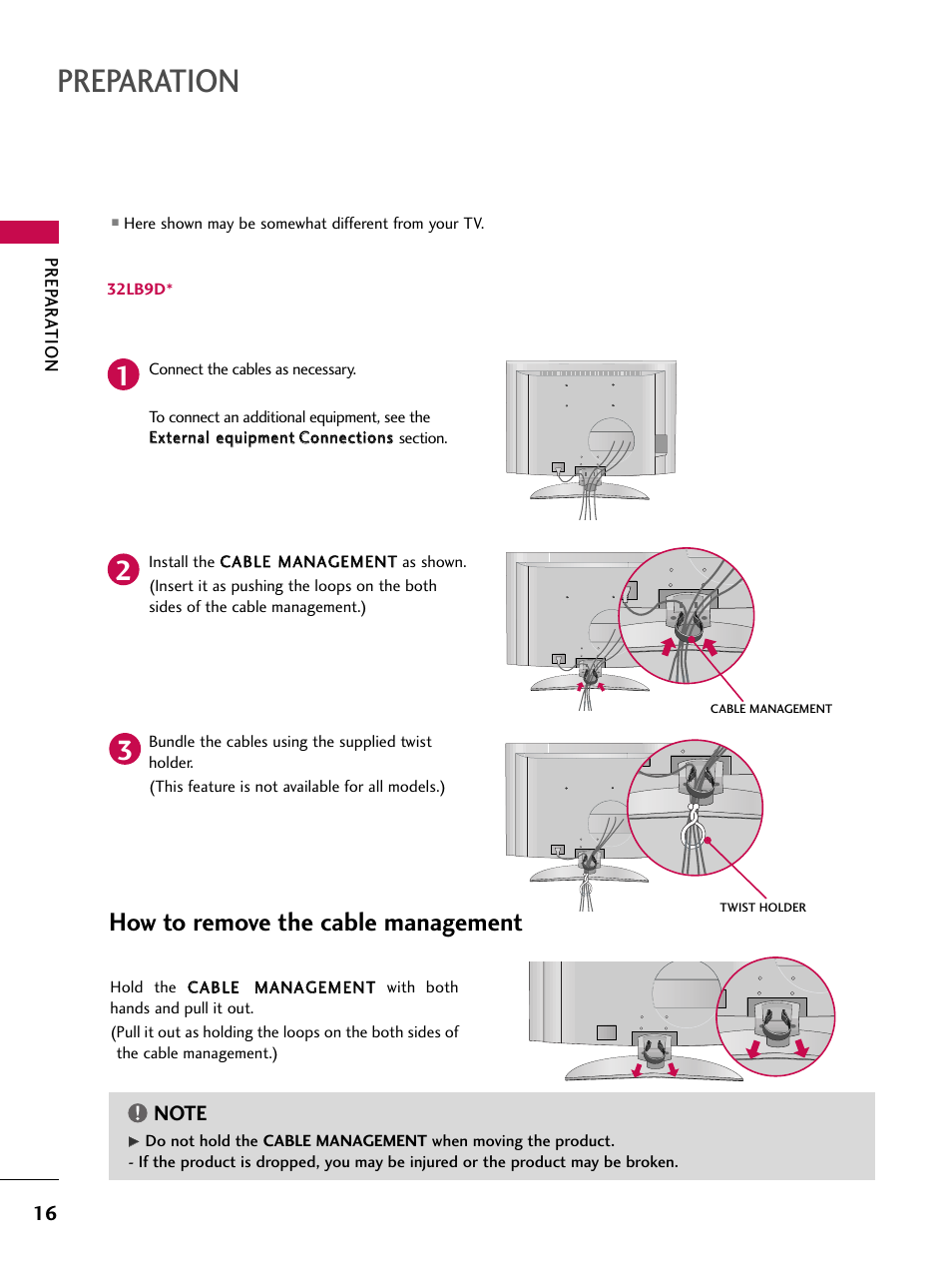 32lb9d, Preparation, How to remove the cable management | LG 32LB9D User Manual | Page 18 / 113
