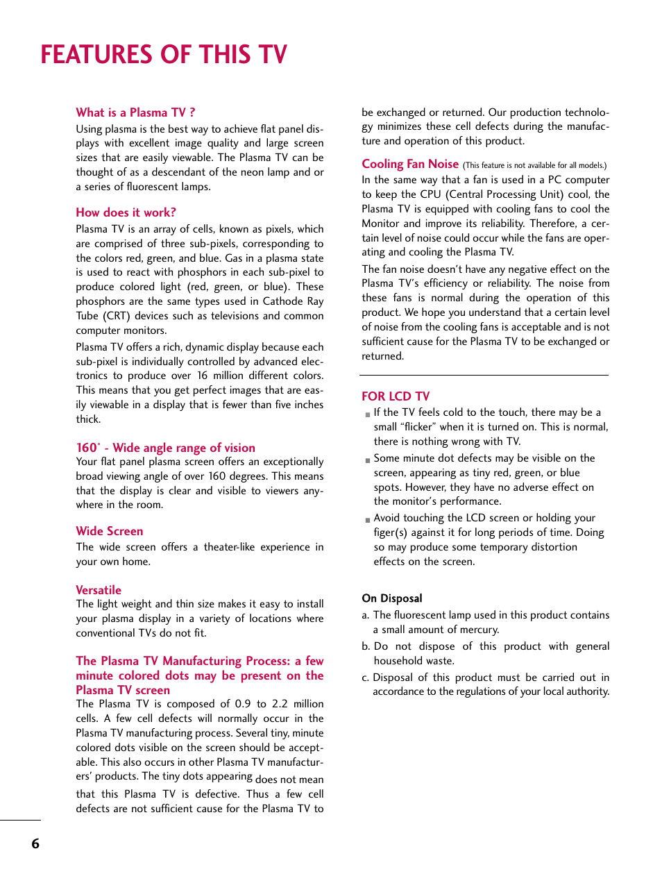 Features of this tv | LG 32LB9D User Manual | Page 8 / 113