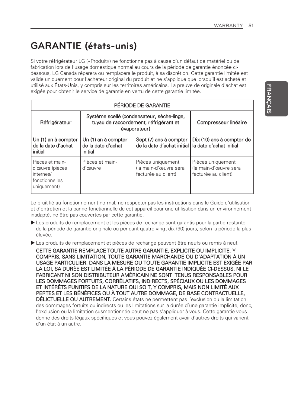 Garantie (états-unis) | LG LFX25973ST User Manual | Page 107 / 172