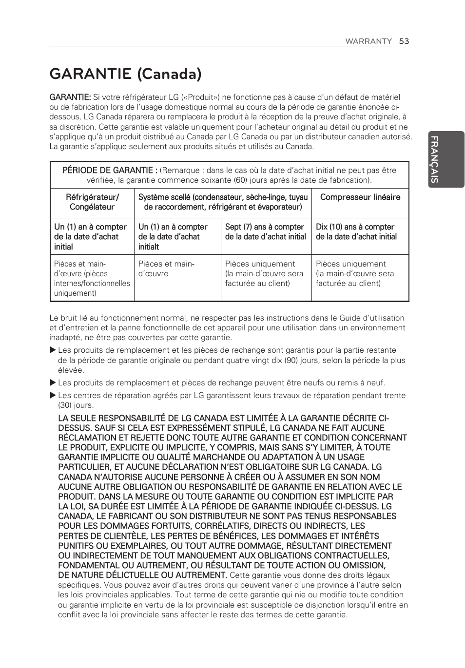 Garantie (canada) | LG LFX25973ST User Manual | Page 109 / 172