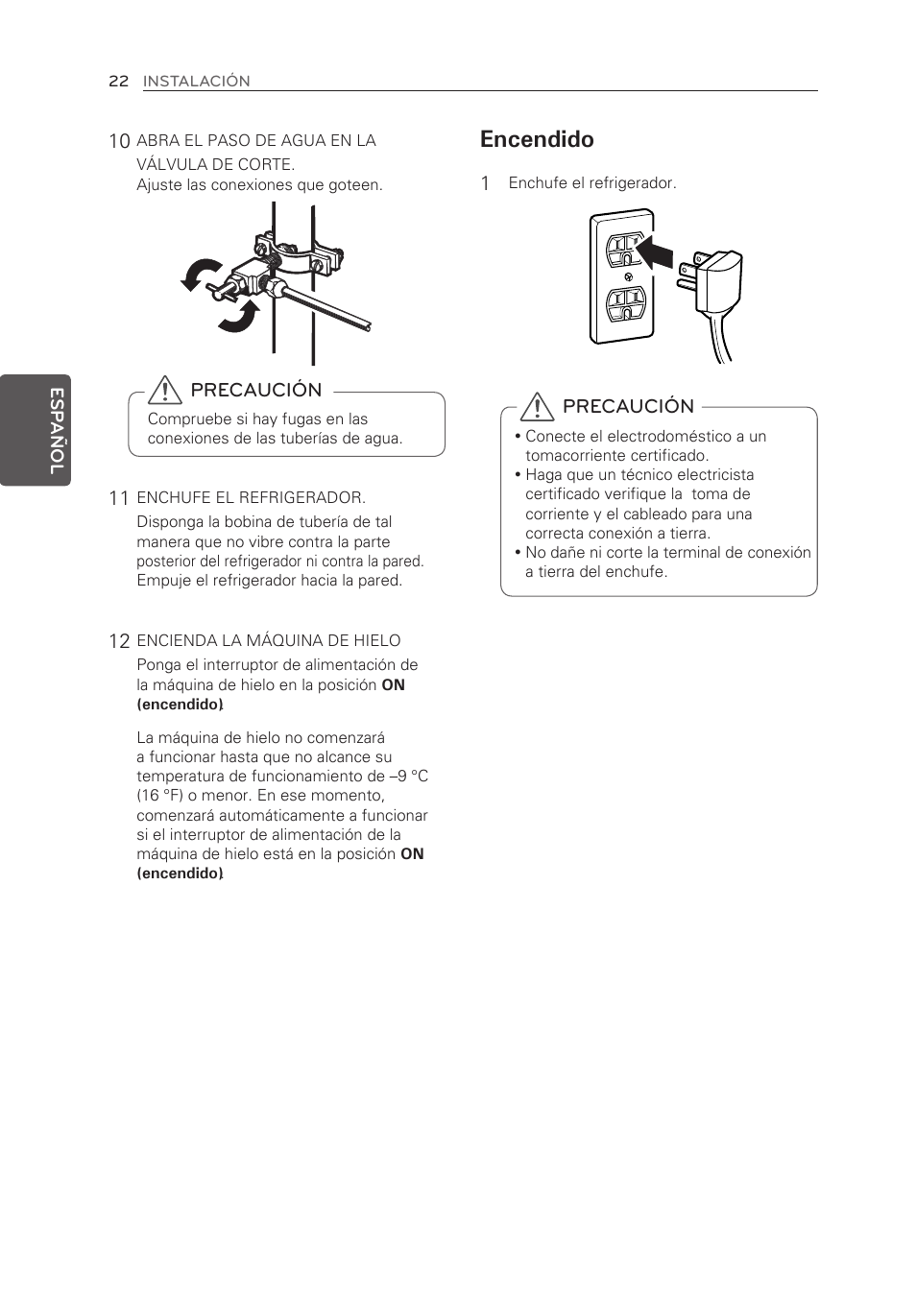 Encendido | LG LFX25973ST User Manual | Page 134 / 172