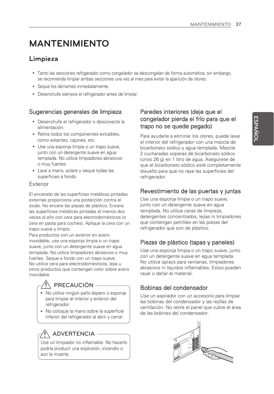 Mantenimiento, Limpieza | LG LFX25973ST User Manual | Page 149 / 172