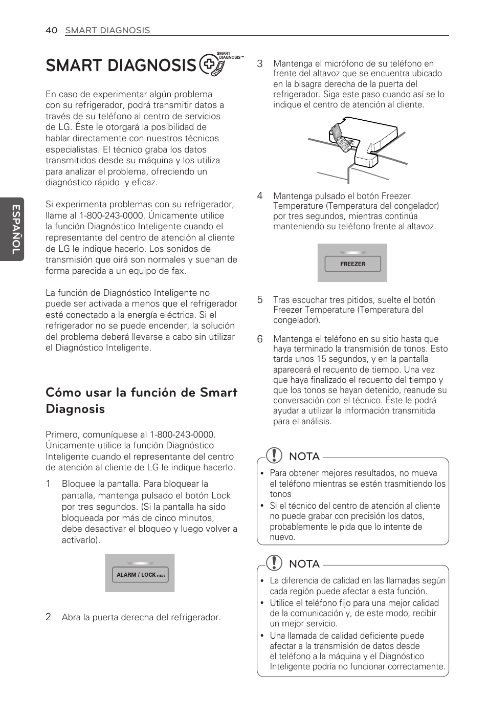 Smart diagnosis, Cómo usar la función de smart diagnosis, Nota | LG LFX25973ST User Manual | Page 152 / 172