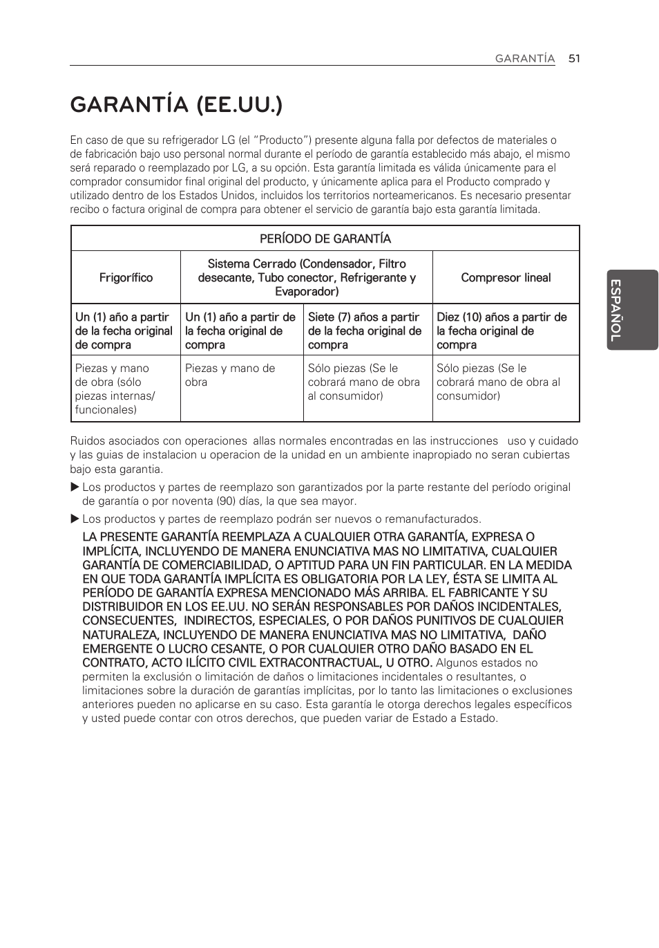 Garantía (ee.uu.) | LG LFX25973ST User Manual | Page 163 / 172