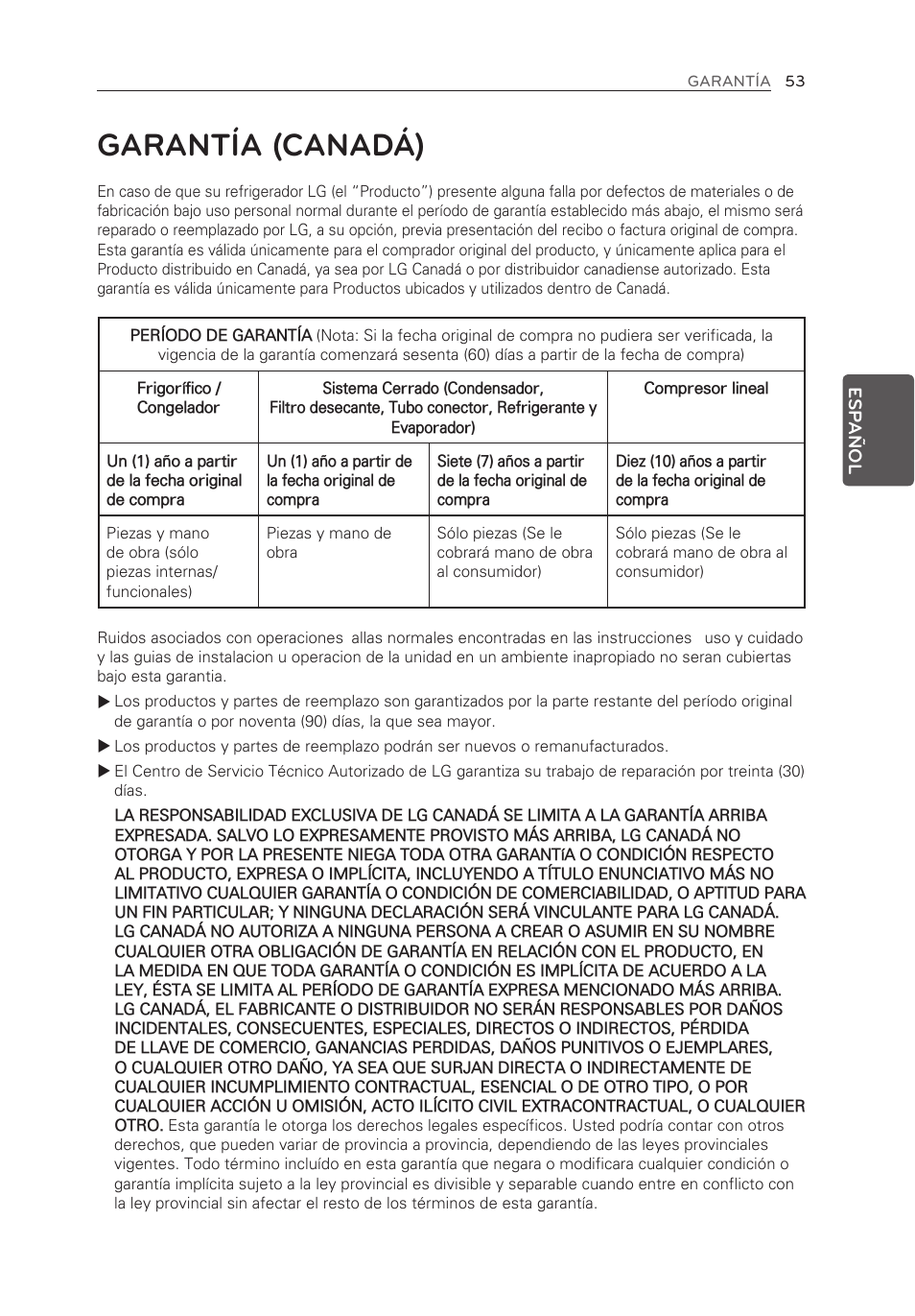 Garantía (canadá) | LG LFX25973ST User Manual | Page 165 / 172