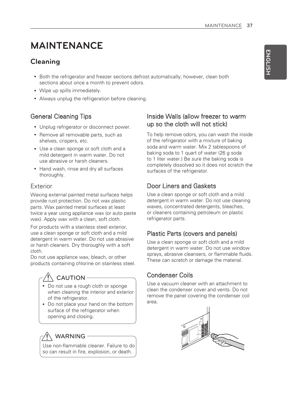 Maintenance, Cleaning | LG LFX25973ST User Manual | Page 37 / 172