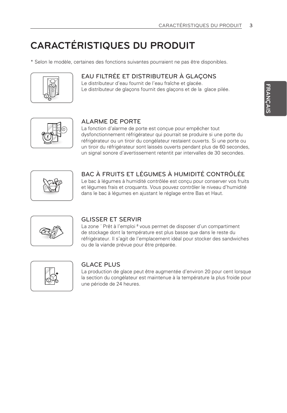 Caractéristiques du produit | LG LFX25973ST User Manual | Page 59 / 172