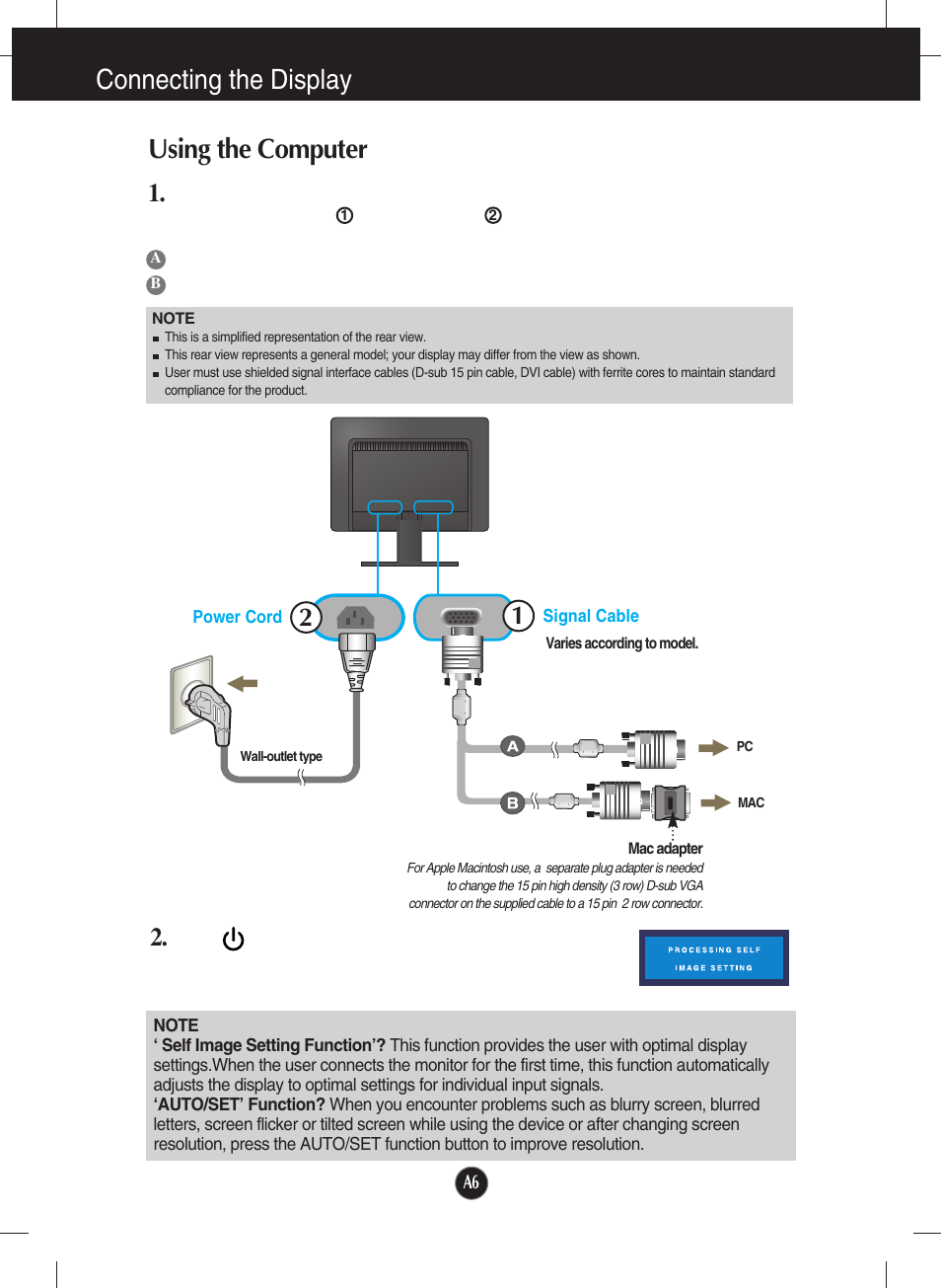 Using the computer, Connecting the display | LG W2234S-BN User Manual | Page 7 / 24