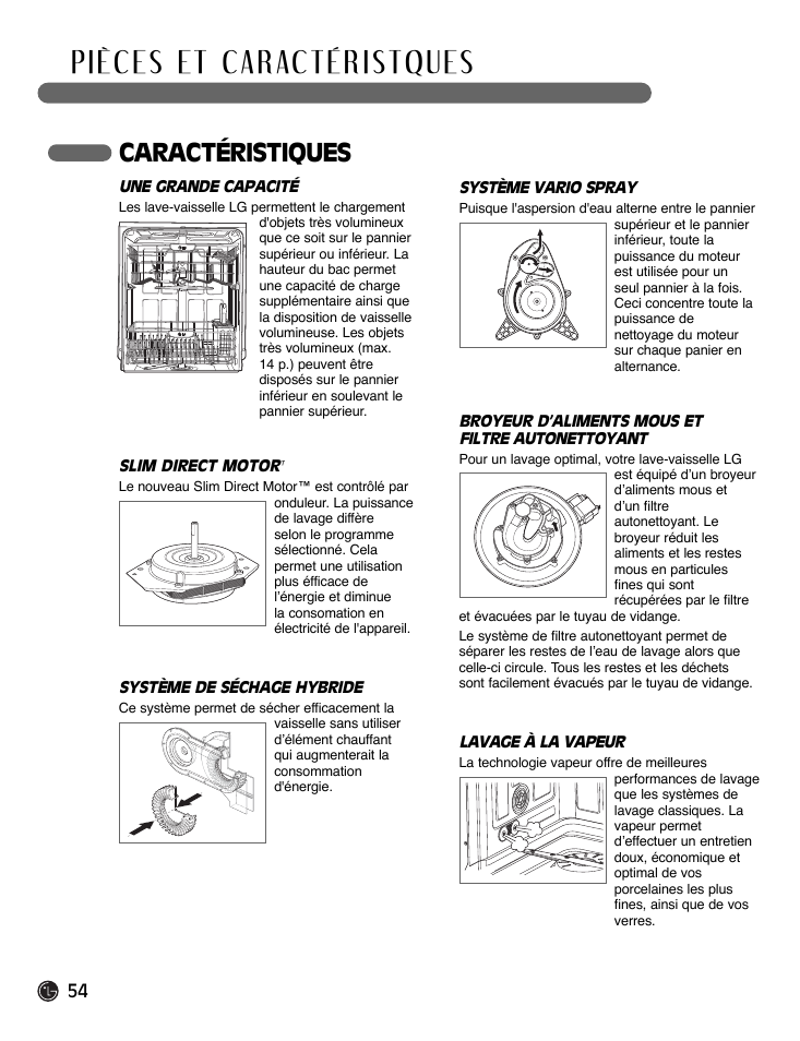 Caractéristiques | LG LDF7932WW User Manual | Page 54 / 72