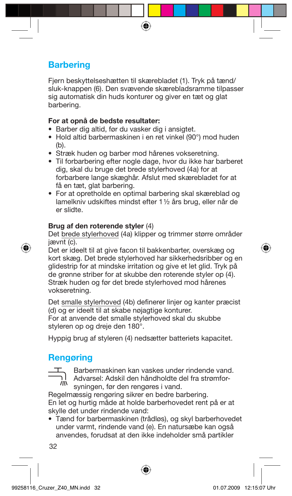 Barbering, Rengøring | Braun Z40 CruZer2 User Manual | Page 31 / 56