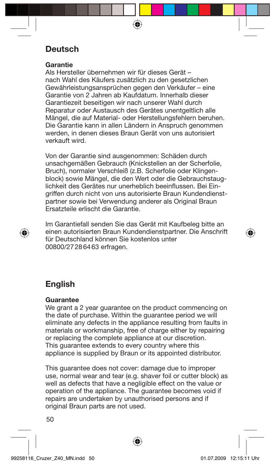 Deutsch, English | Braun Z40 CruZer2 User Manual | Page 49 / 56