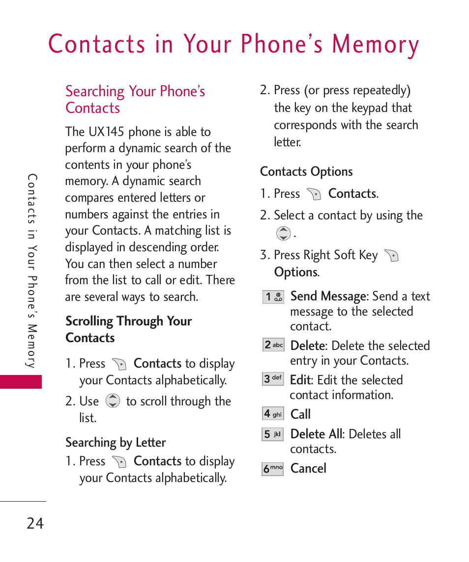 Searching your phone’s contacts | LG LGUX145 User Manual | Page 26 / 94