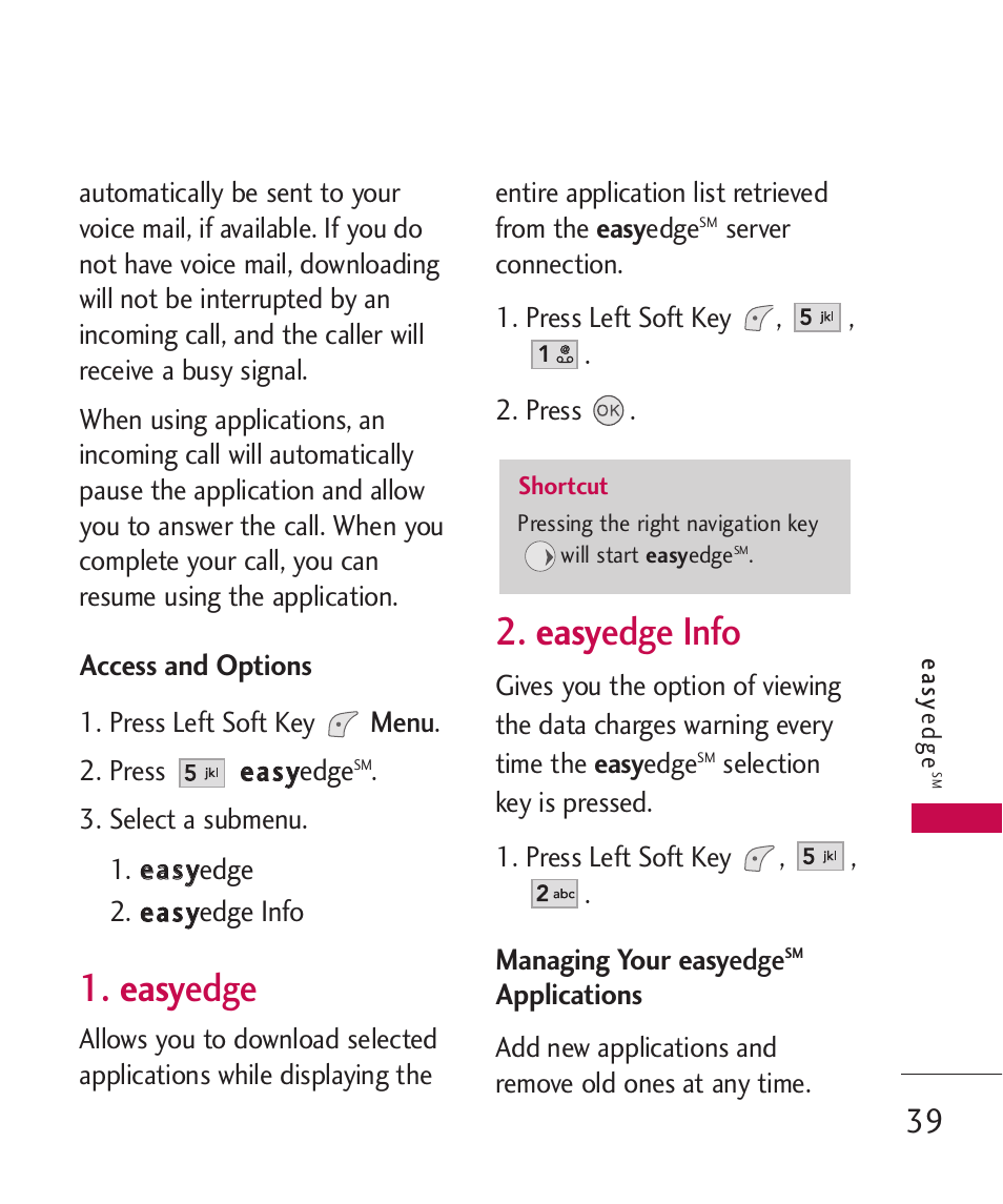 Easy edge, Easy edge info | LG LGUX145 User Manual | Page 41 / 94