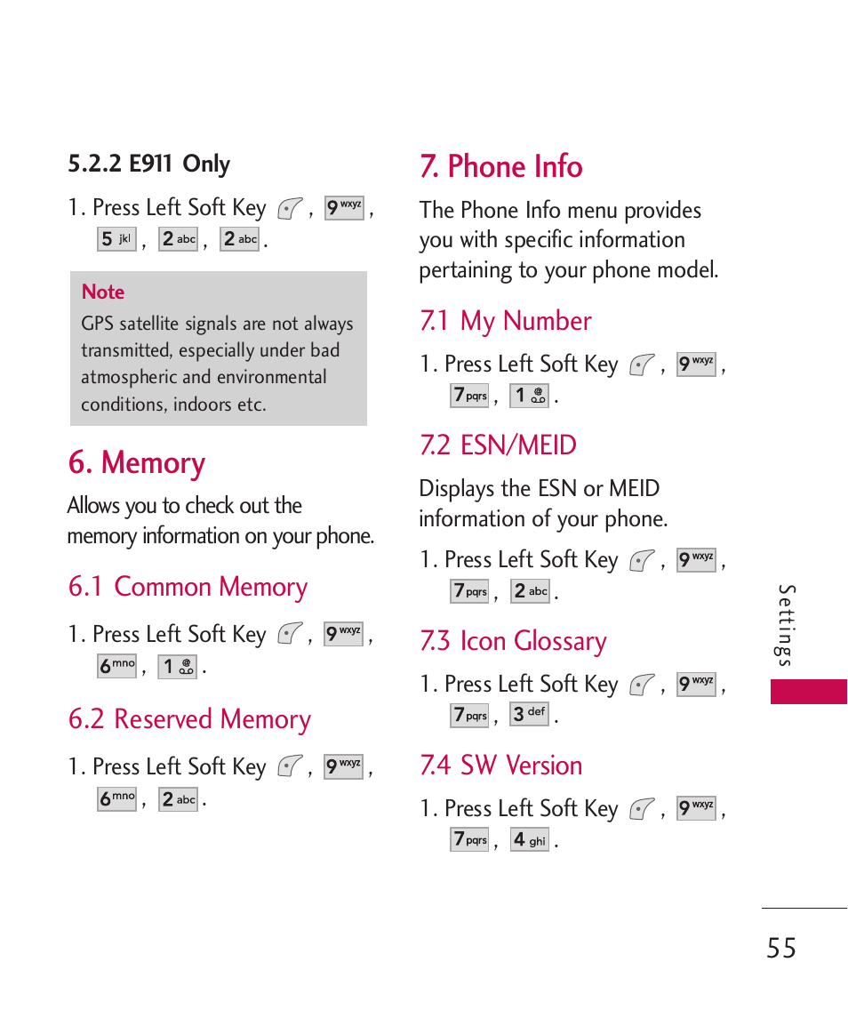 Phone info, 1 my number, 2 esn/meid | 3 icon glossary, 4 sw version | LG LGUX145 User Manual | Page 57 / 94
