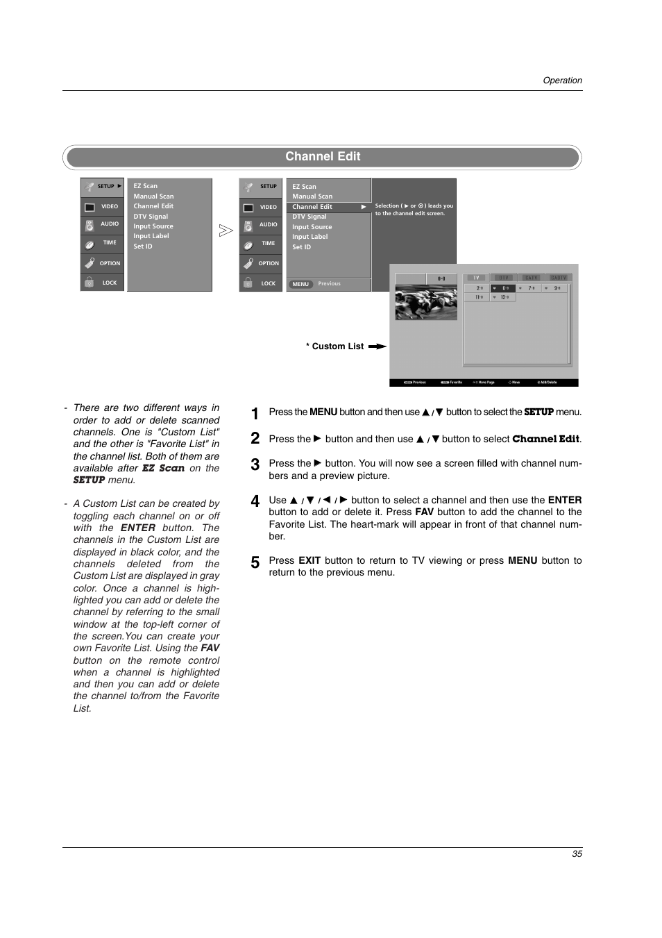 Channel edit | LG 42LC2D User Manual | Page 35 / 68