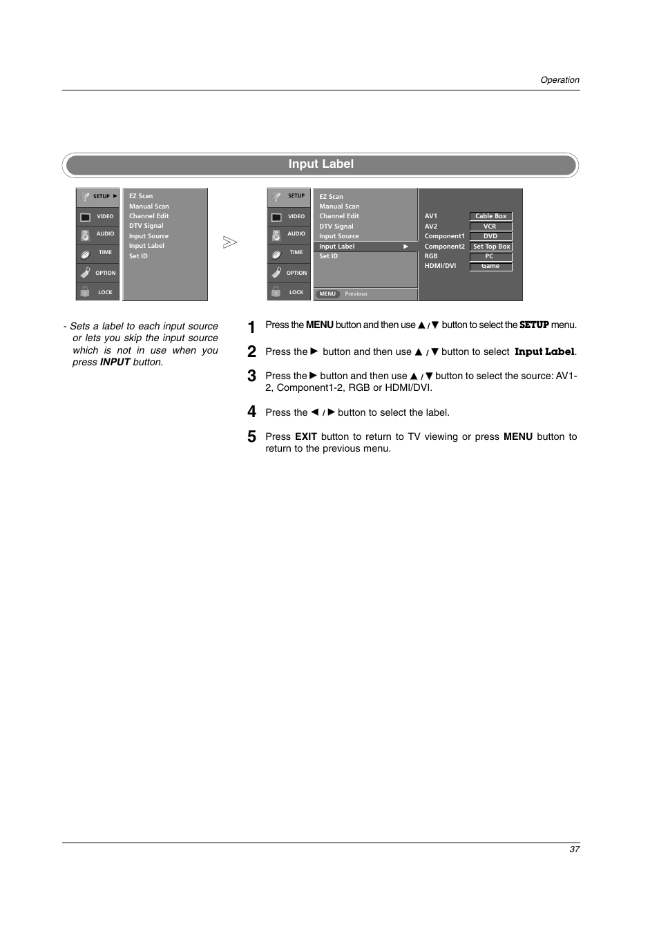 Input label | LG 42LC2D User Manual | Page 37 / 68
