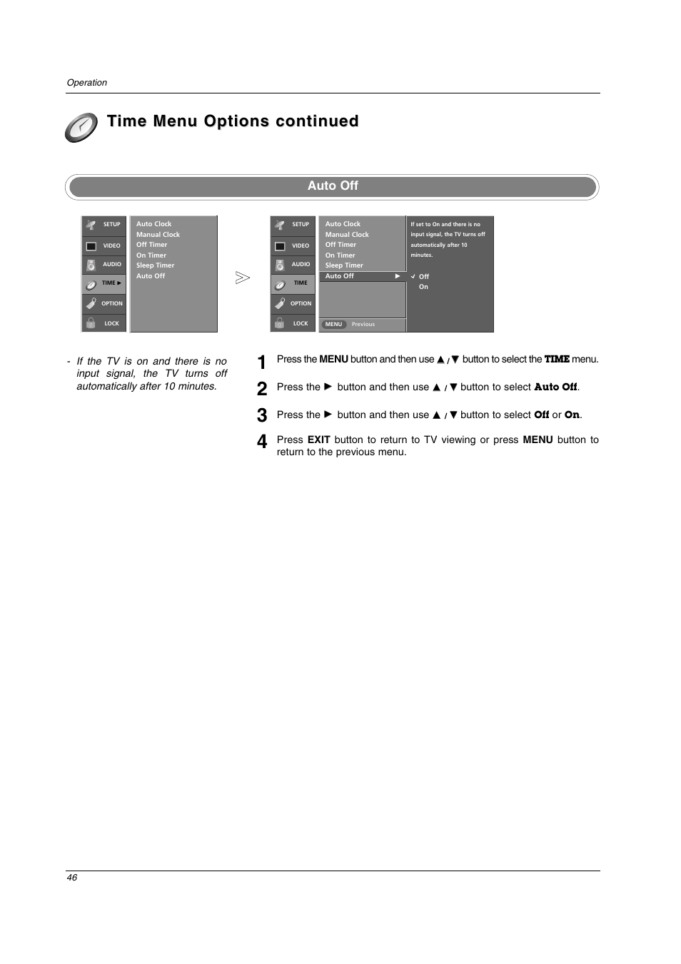 Auto off | LG 42LC2D User Manual | Page 46 / 68