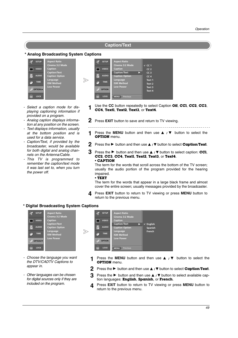 Caption/text | LG 42LC2D User Manual | Page 49 / 68
