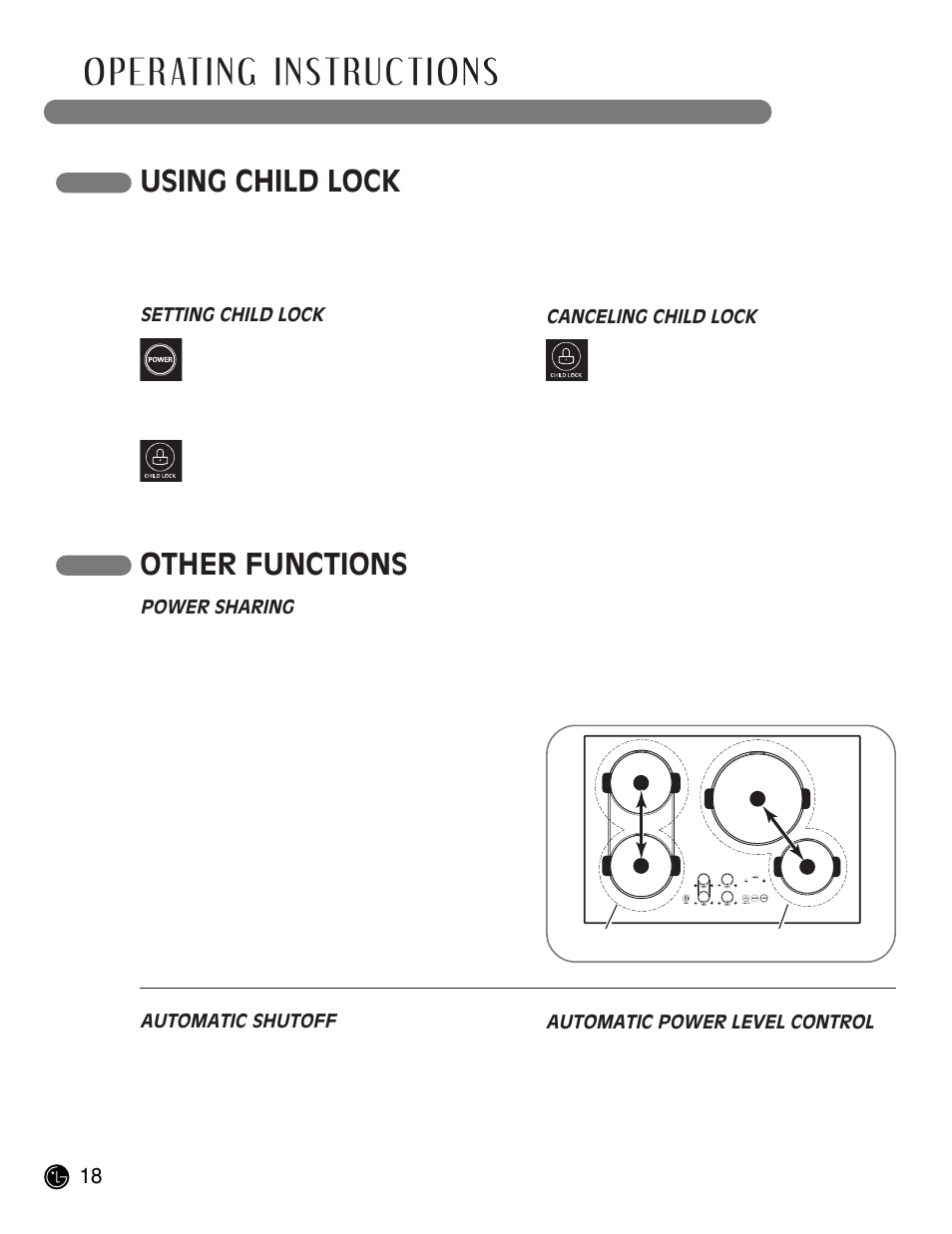 Operating instructions, Using child lock, Other functions | LG LCE30845 User Manual | Page 18 / 92