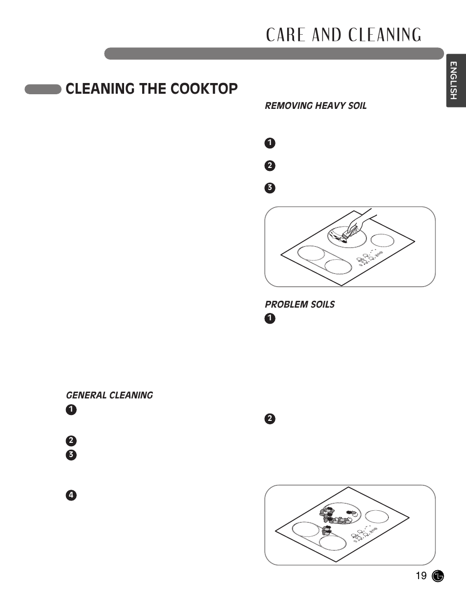 Care and cleaning, Cleaning the cooktop | LG LCE30845 User Manual | Page 19 / 92