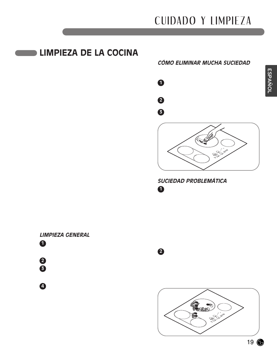 Cuidado y limpieza, Limpieza de la cocina | LG LCE30845 User Manual | Page 49 / 92