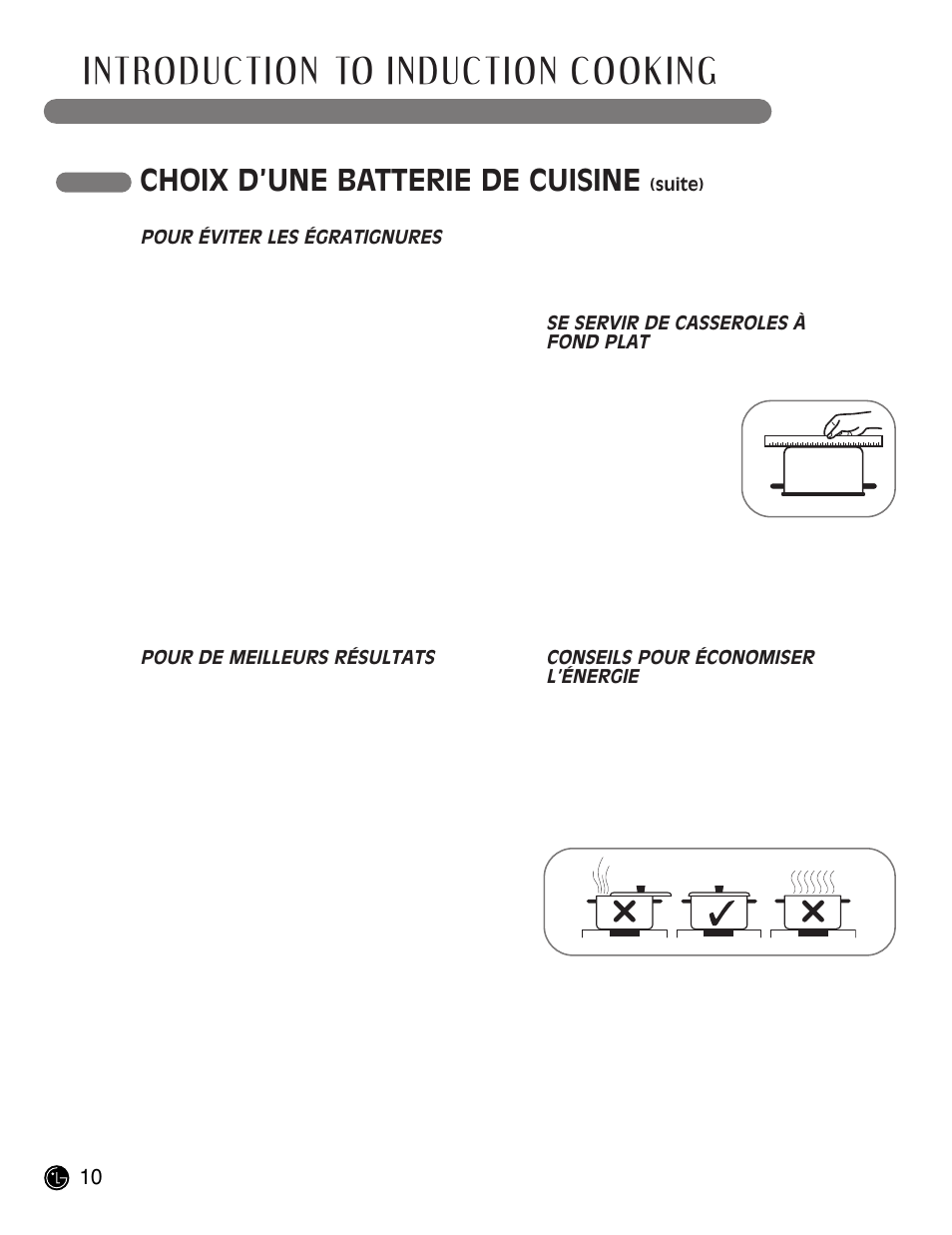 Introduction to induction cooking, Choix d’une batterie de cuisine | LG LCE30845 User Manual | Page 70 / 92