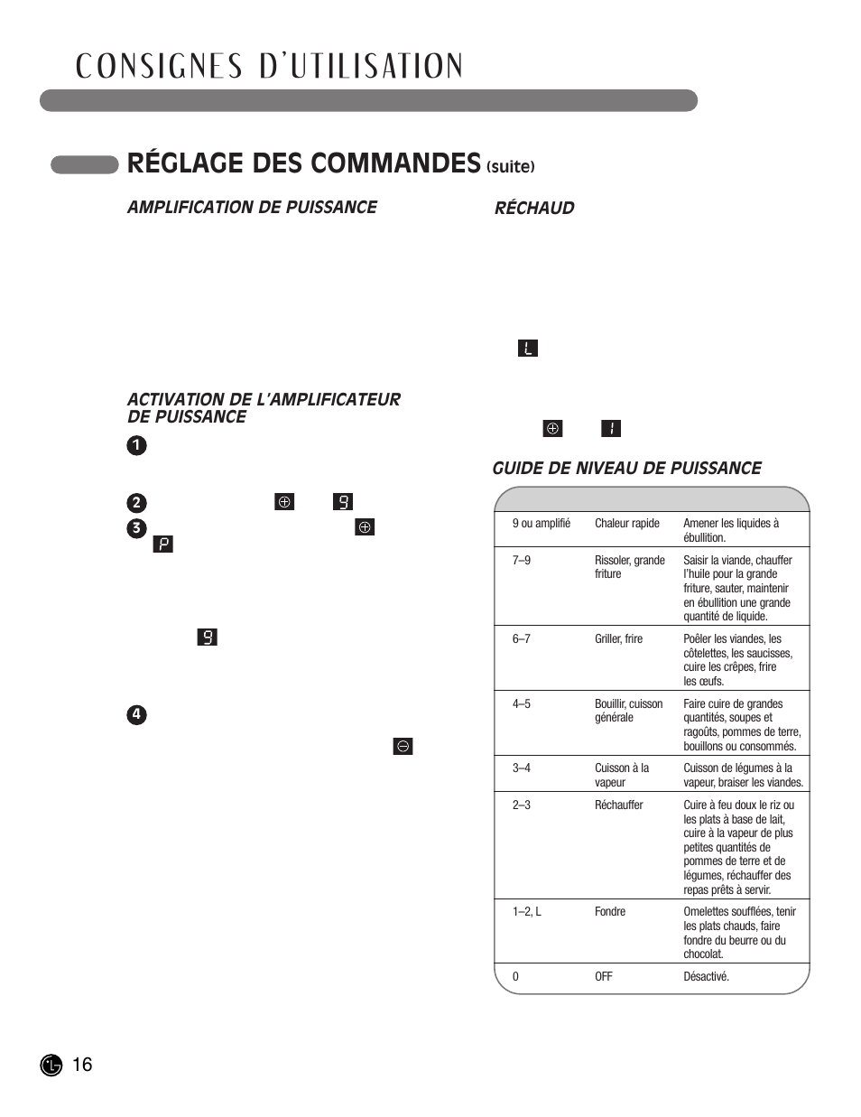 Réglage des commandes | LG LCE30845 User Manual | Page 76 / 92