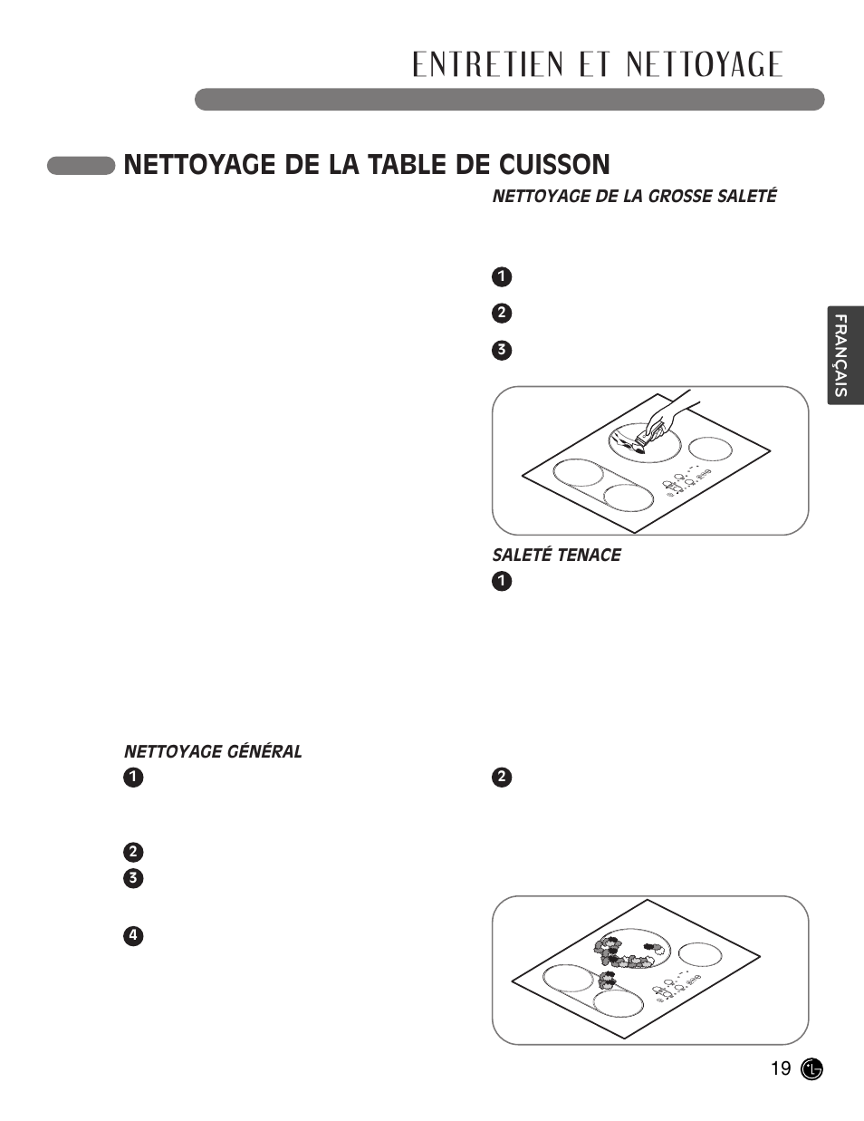 Entretien et nettoyage, Nettoyage de la table de cuisson | LG LCE30845 User Manual | Page 79 / 92