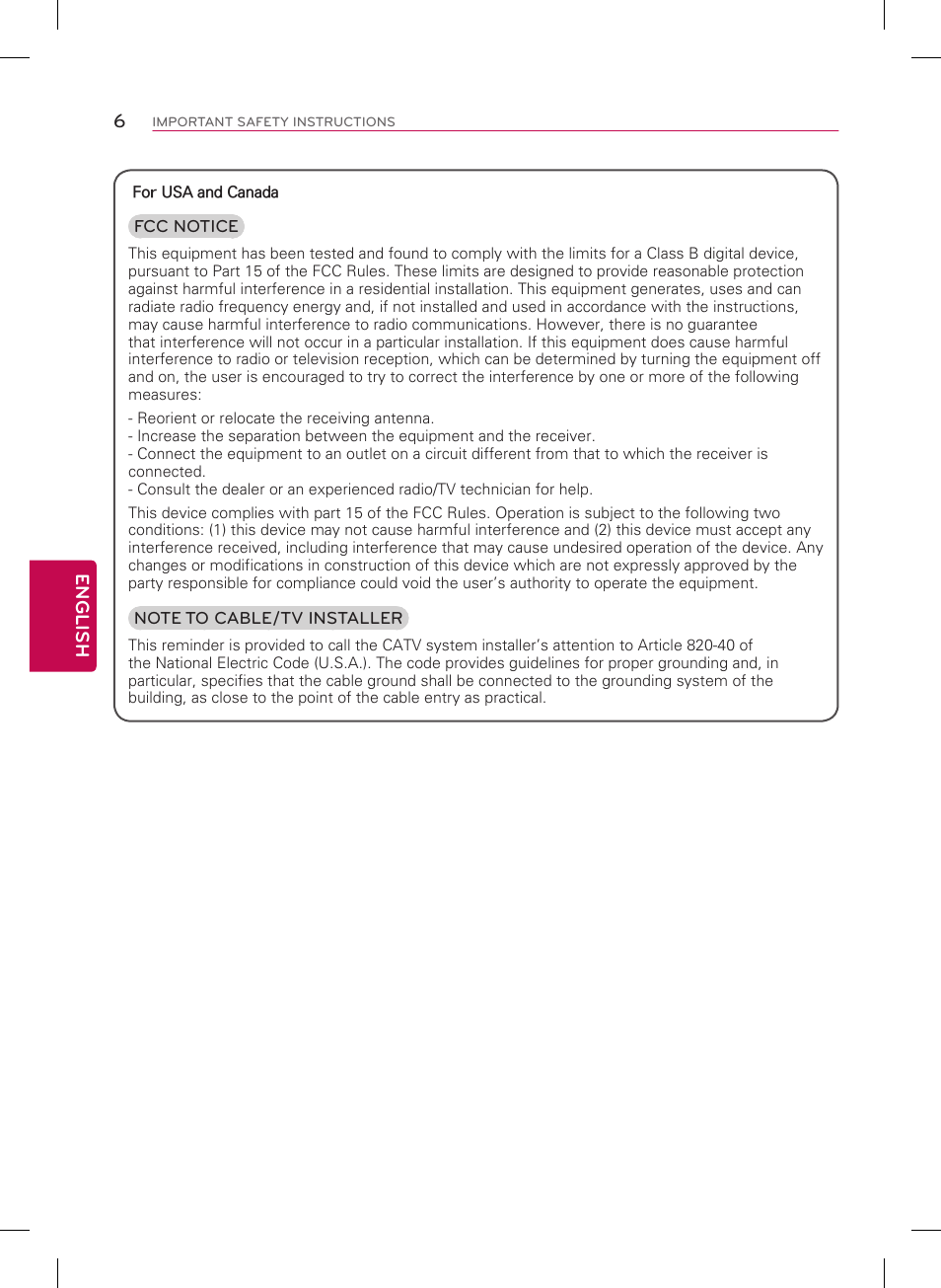 6english | LG 65UB9300 User Manual | Page 6 / 40