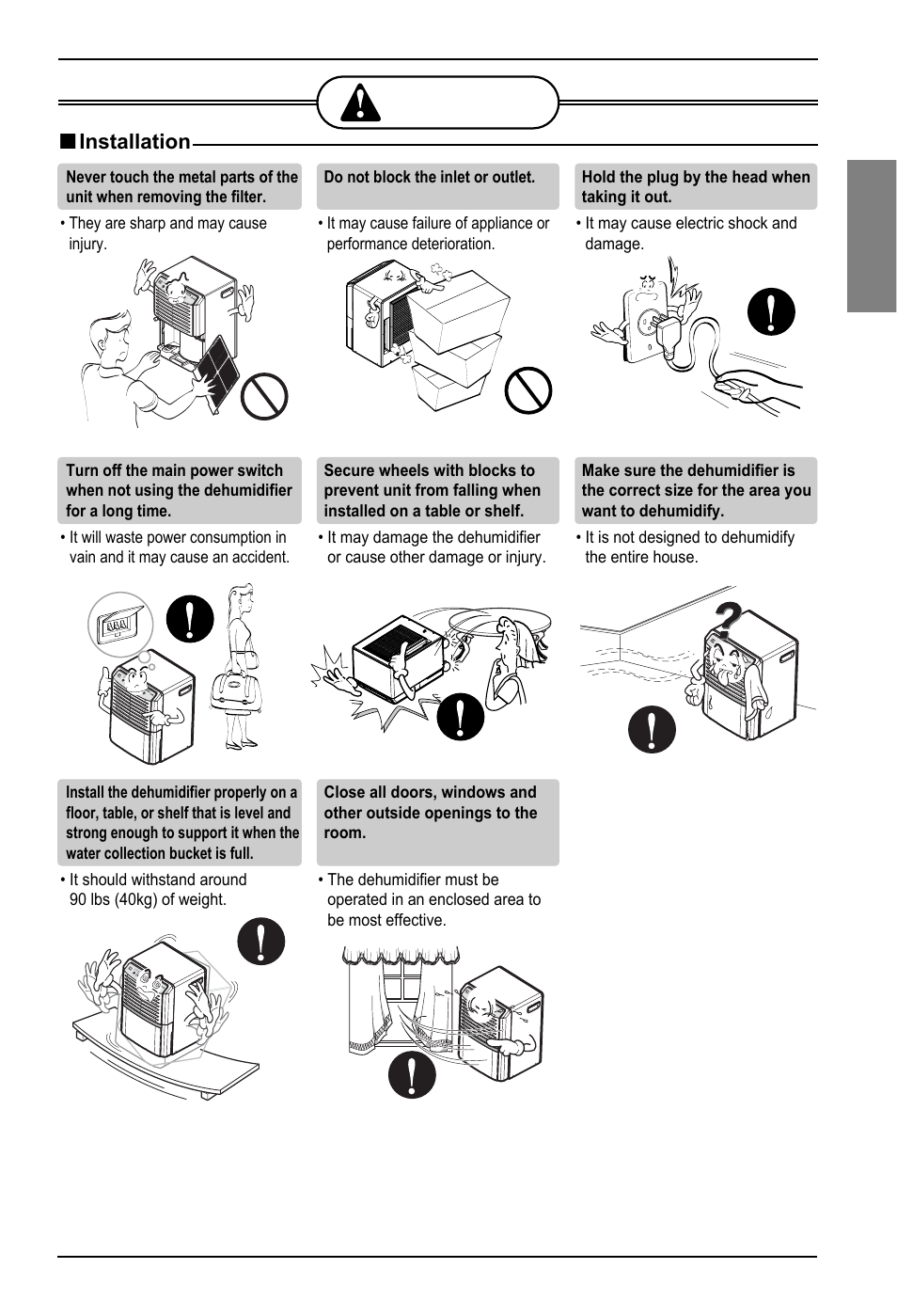 English ca ca ution ution, Installation, Safety precautions owner’s manual 5 | LG LD651EBL User Manual | Page 5 / 32
