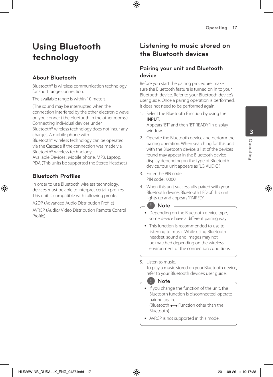Using bluetooth technology, Listening to music stored on the bluetooth devices | LG LSB306 User Manual | Page 17 / 26