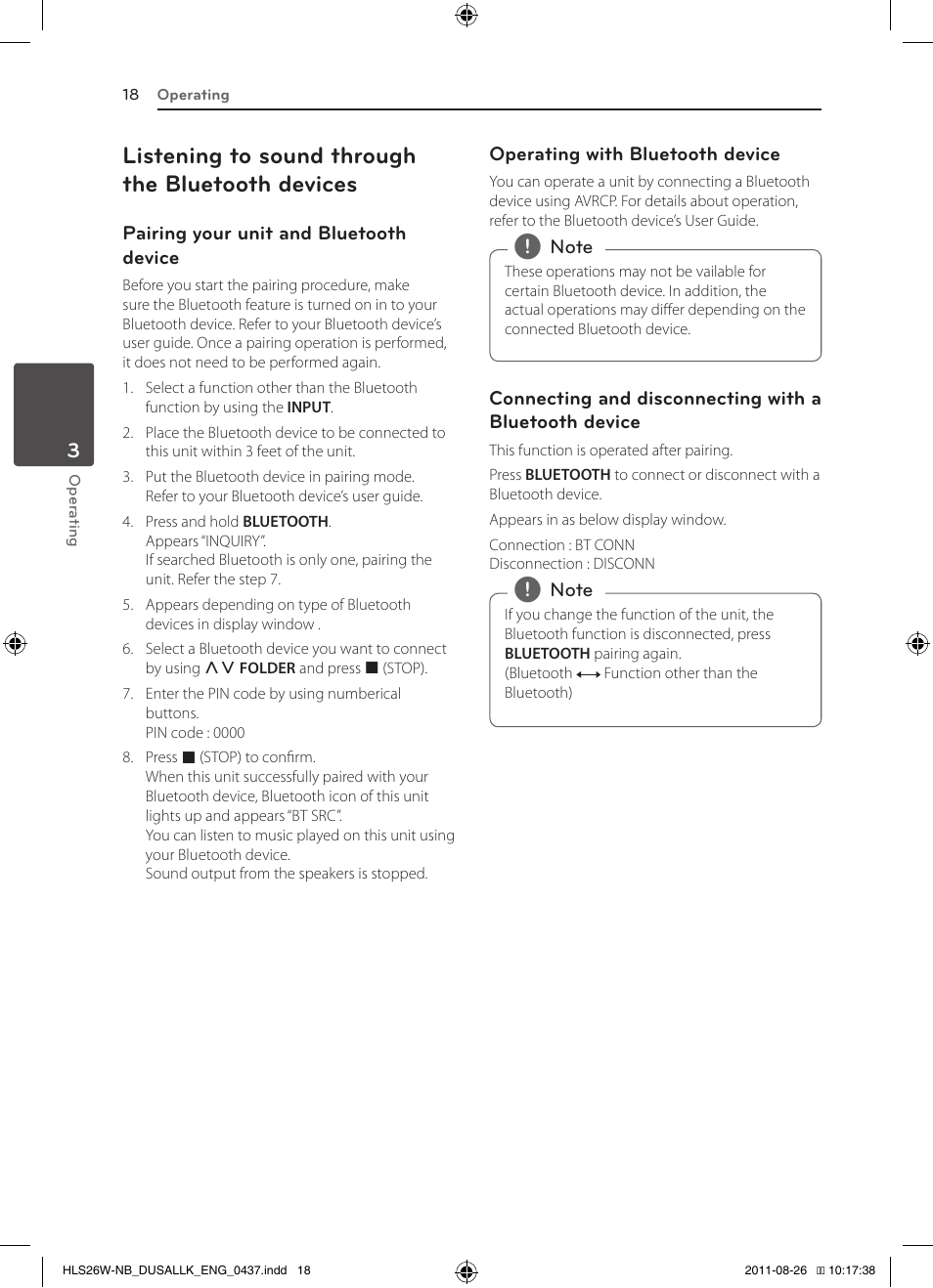 Listening to sound through the bluetooth devices | LG LSB306 User Manual | Page 18 / 26