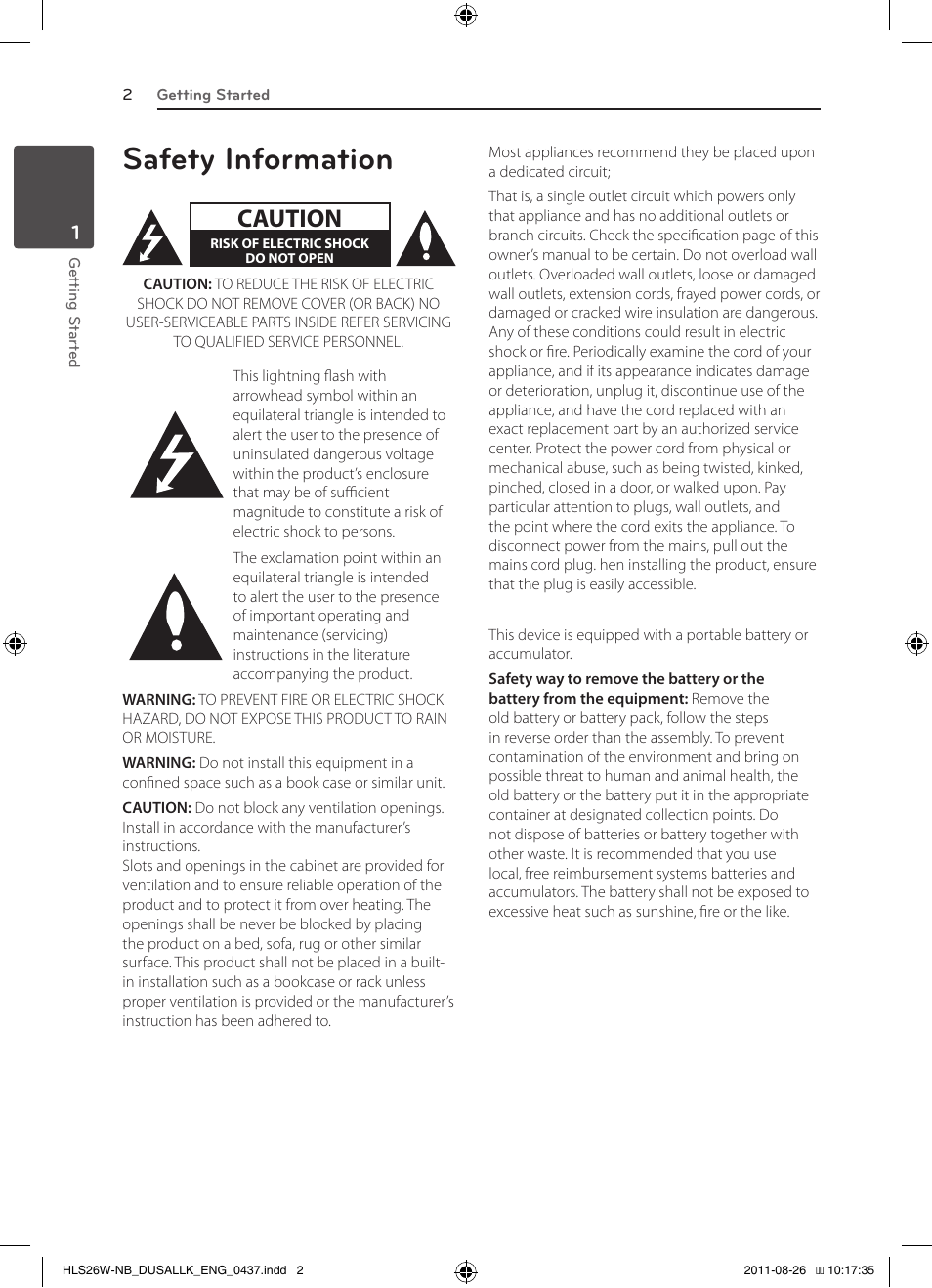 Safety information, Caution | LG LSB306 User Manual | Page 2 / 26