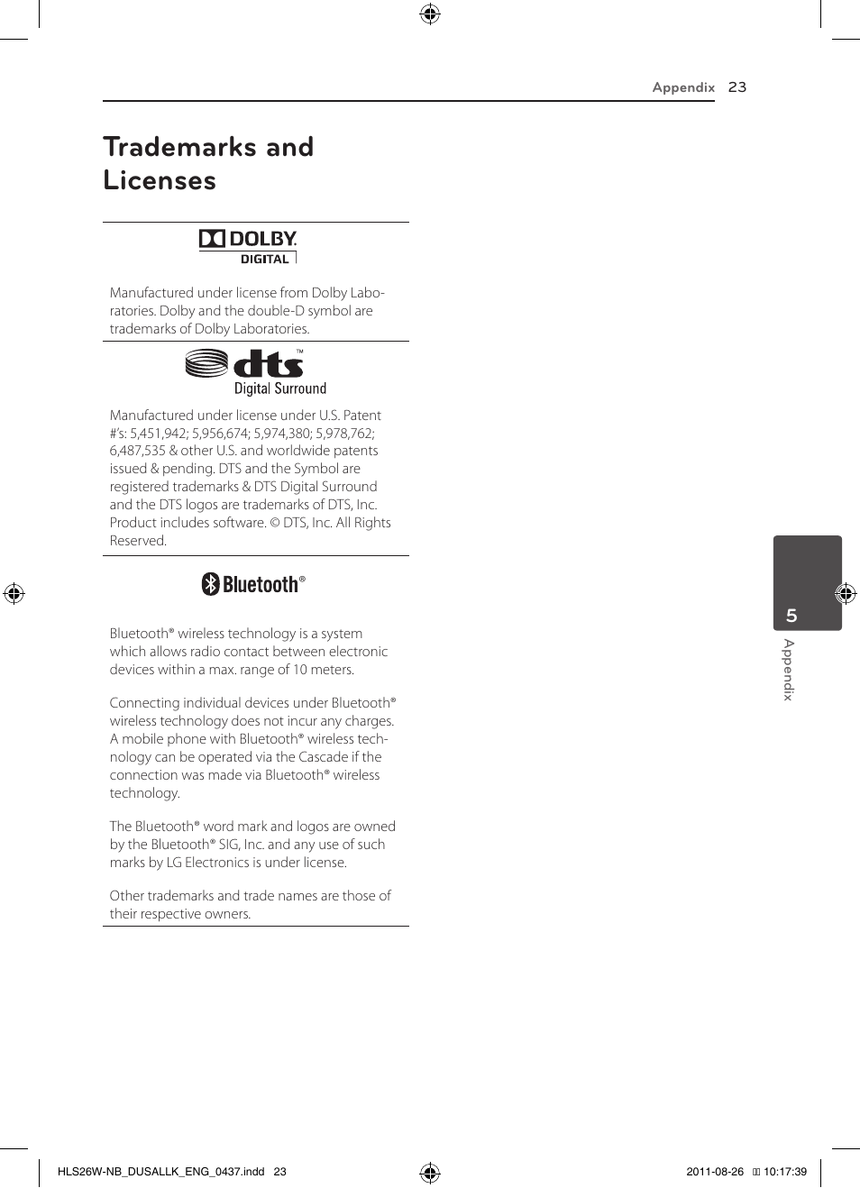 Trademarks and licenses | LG LSB306 User Manual | Page 23 / 26