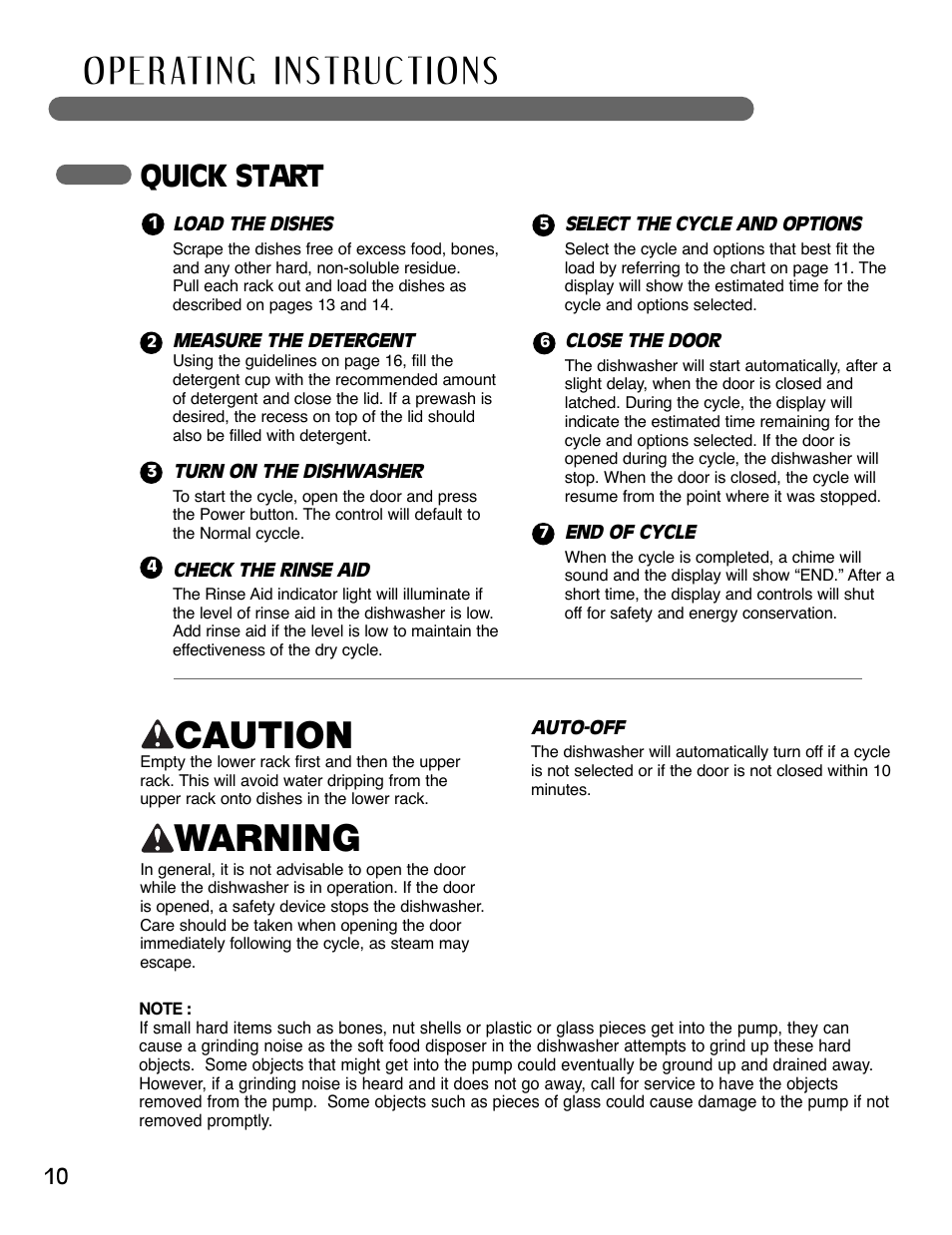 Caution, Warning, Quick start | LG LSDF795ST User Manual | Page 10 / 72