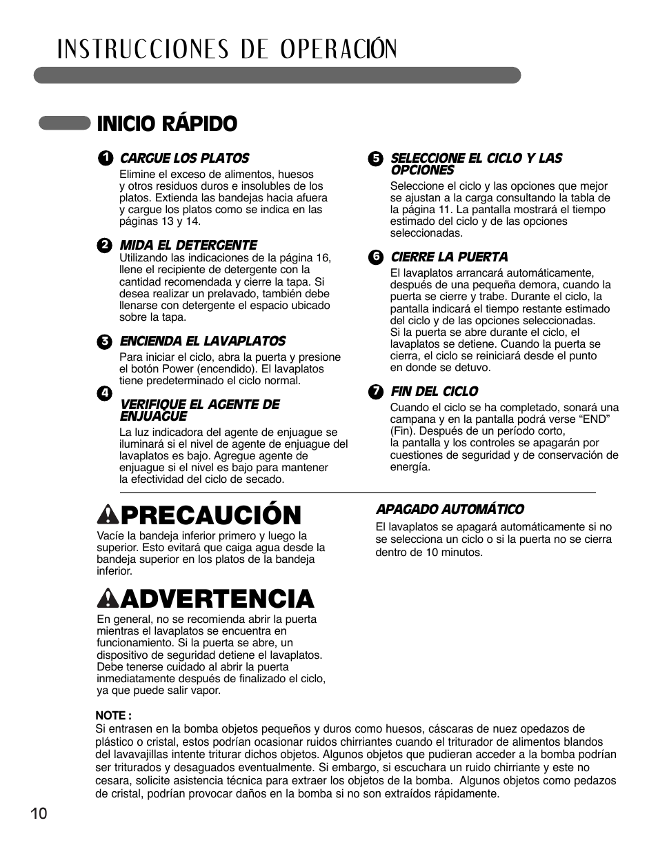 Precaución, Advertencia, Inicio rápido | LG LSDF795ST User Manual | Page 34 / 72