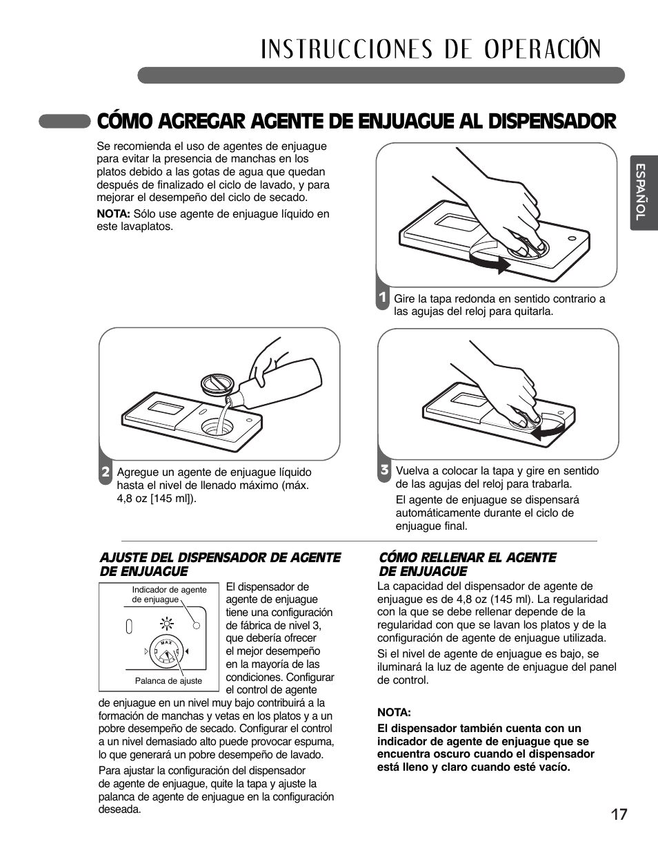 Cómo agregar agente de enjuague al dispensador | LG LSDF795ST User Manual | Page 41 / 72