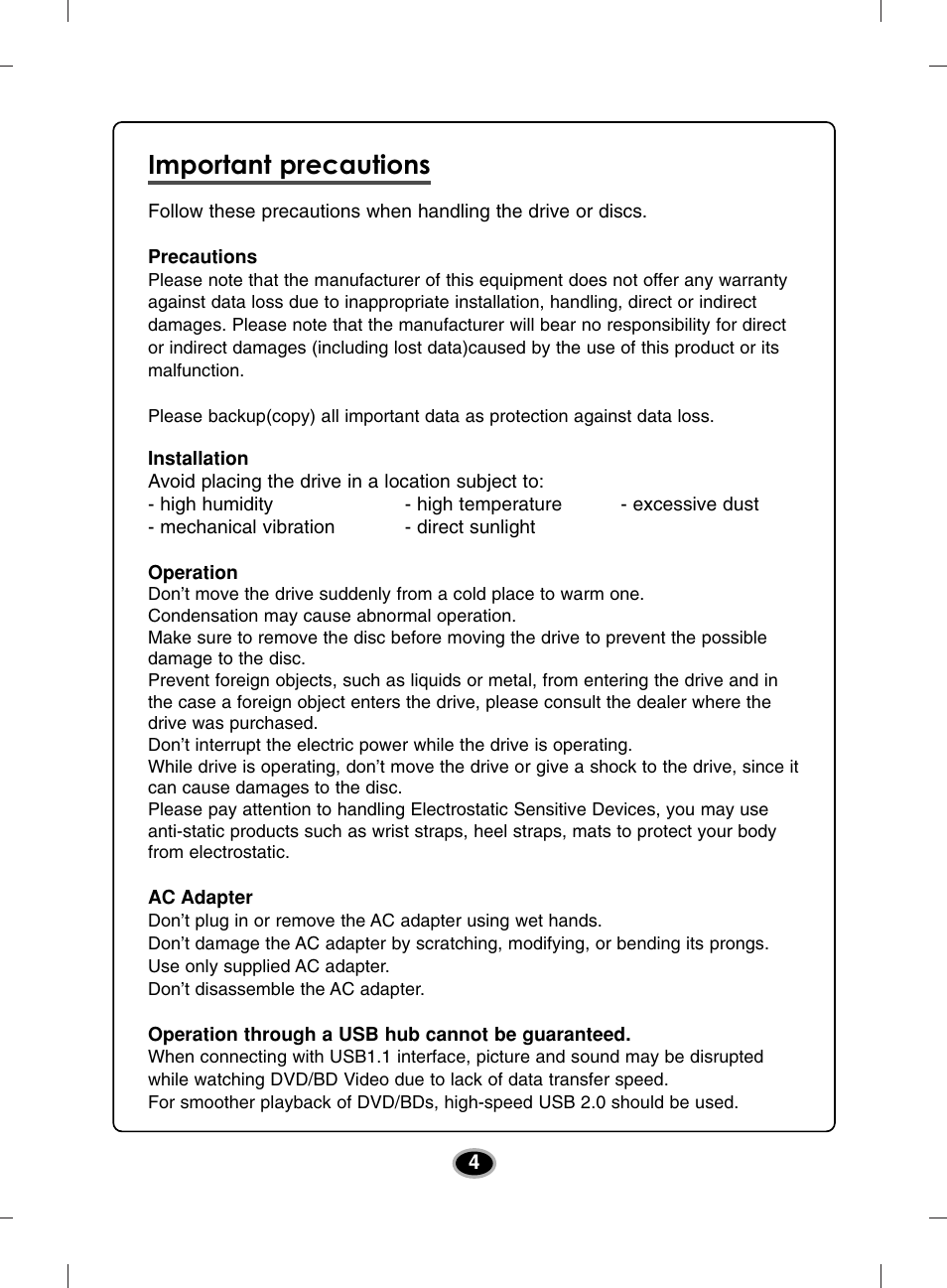 Important precautions | LG BE12LU38 User Manual | Page 7 / 15