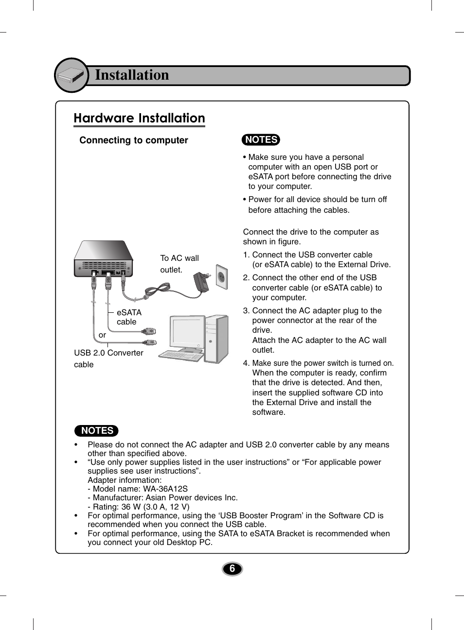 Installation, Hardware installation | LG BE12LU38 User Manual | Page 9 / 15