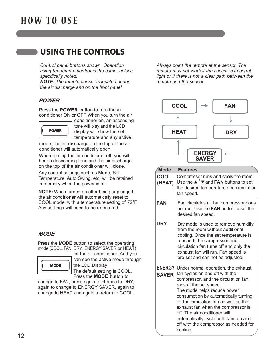 Using the controls | LG LP1414SHR User Manual | Page 12 / 32