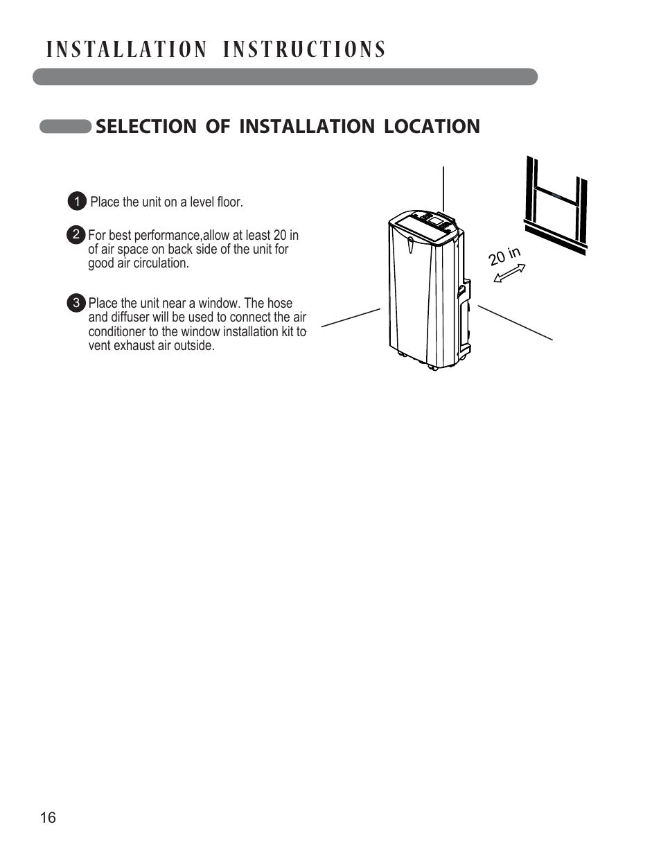 Selection of installation location | LG LP1414SHR User Manual | Page 16 / 32