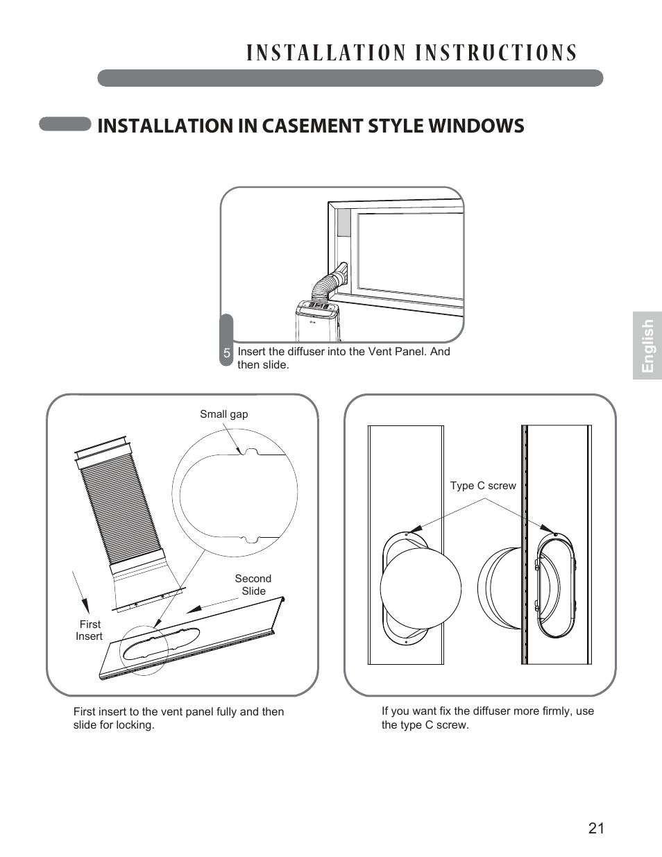 Installation in casement style windows | LG LP1414SHR User Manual | Page 21 / 32