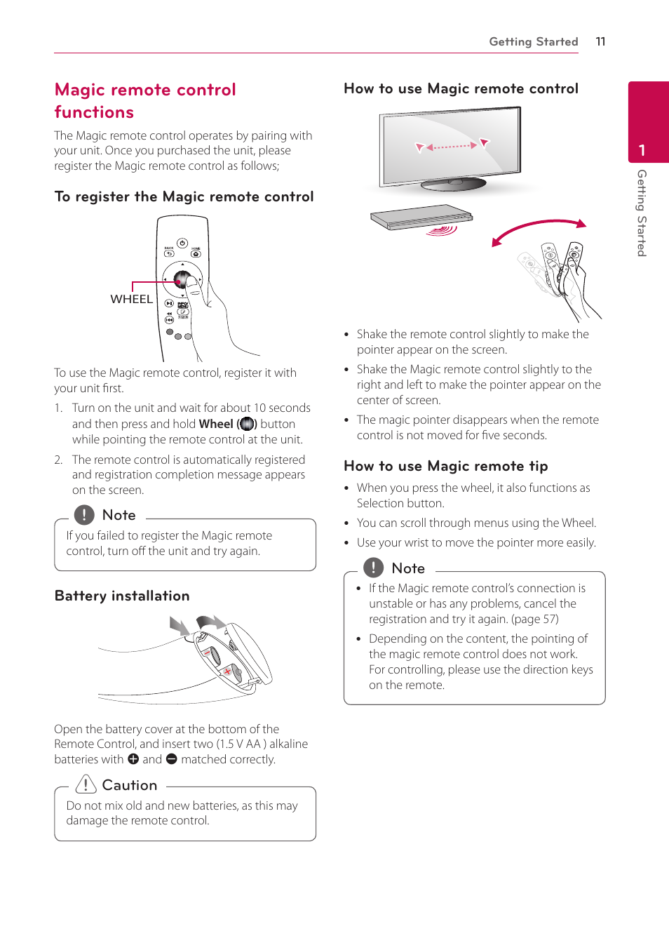 Magic remote control functions | LG BP730 User Manual | Page 11 / 73
