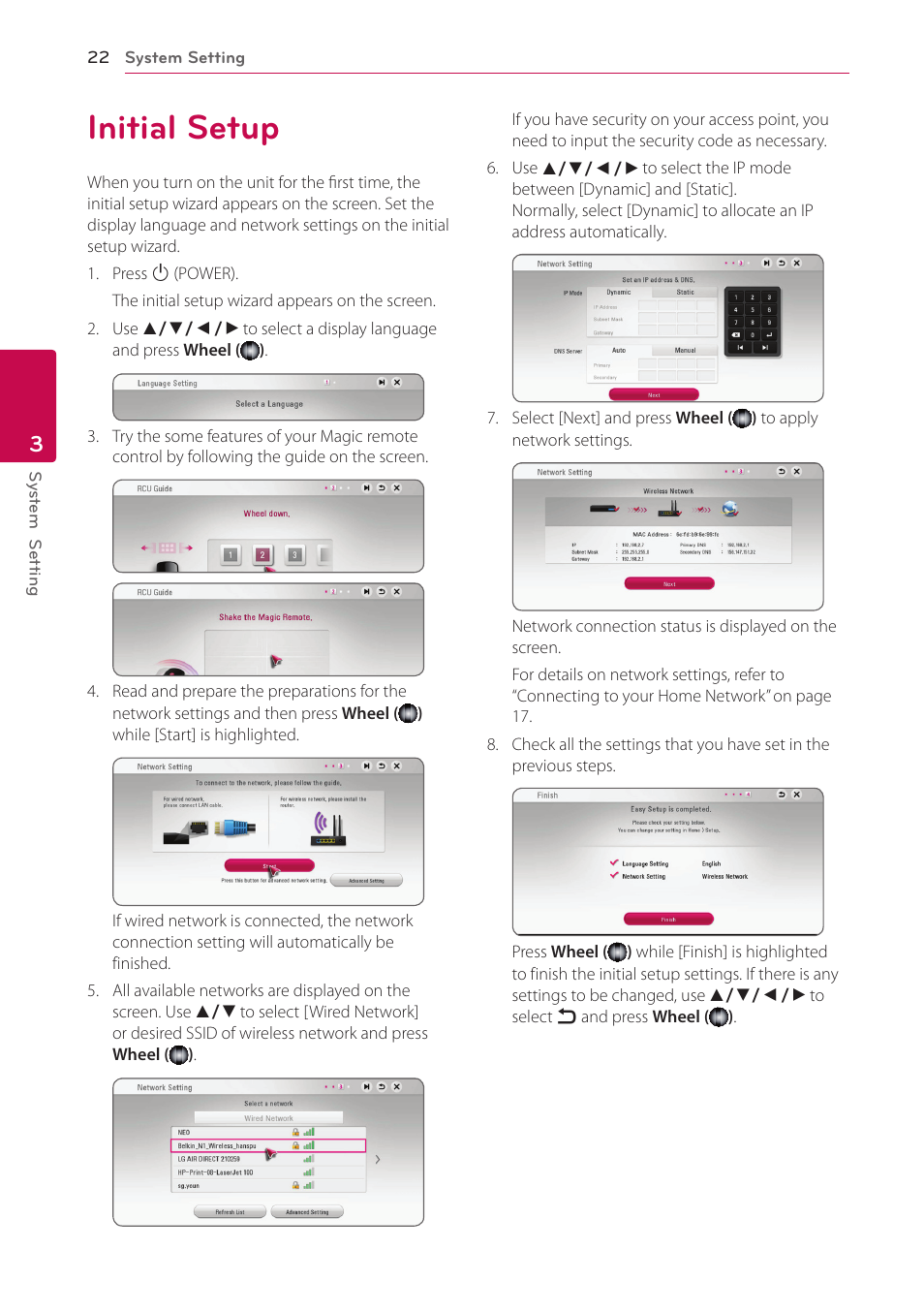 3 system setting, Initial setup, 22 initial setup | LG BP730 User Manual | Page 22 / 73